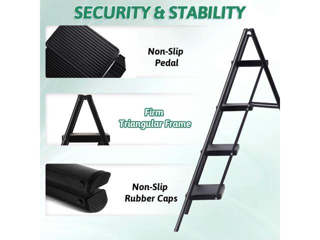4 Step Ladder Folding Step Stool, Heavy Duty 330 Lbs Load Step Ladders for Home, Tall Kitchen/Closet Stepladder for Adults, Black Small &...