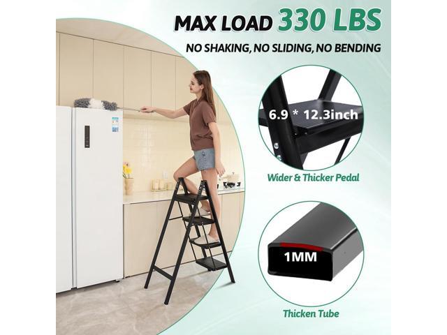 4 Step Ladder Folding Step Stool, Heavy Duty 330 Lbs Load Step Ladders for Home, Tall Kitchen/Closet Stepladder for Adults, Black Small &...
