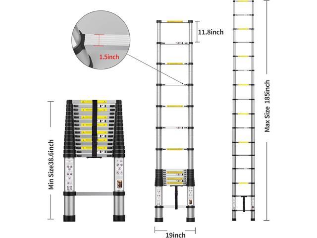 Telescoping Extension Ladder 15.5FT, Aluminum Telescopic Ladders with Carry Bag for Outdoor Indoor Use