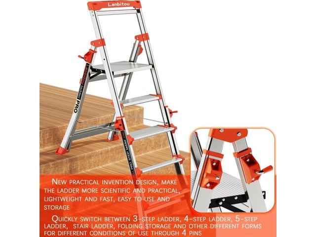 Ladder, Aluminum 5 Step Ladder with Handrails, Anti-Slip Wide Pedal, Tool Platform, Folding Step Stool Step Ladder for Stairs Home Outdoor Work,...