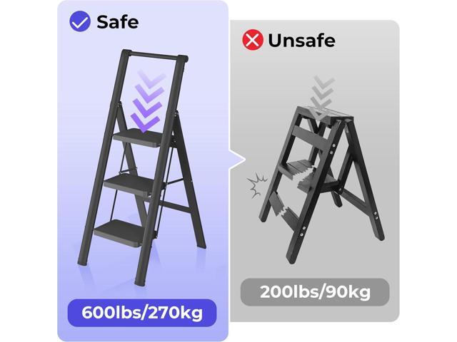 JOISCOPE 3 Step Ladder, Foldable Step Stools for Adults with Wide Anti-Slip Pedal, 600lbs Lightweight Sturdy Steel Ladder,Convenient...