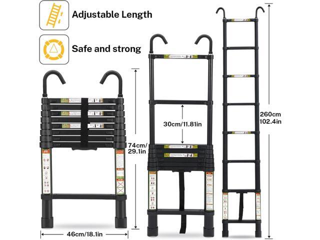 Telescopic Ladder, 8.5FT RIKADE Aluminum Telescoping Ladder with Non-Slip Feet and Stable Hook, Portable Extension Ladder for Household and Outdoor...