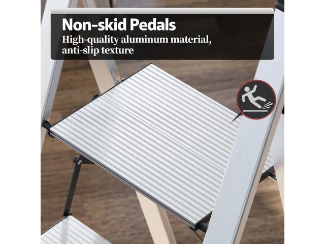 KINGRACK Aluminium 5 Step Ladder, Lightweight Step Stool with Non-Skid Pedals, Handrail, Foldable Step Ladder for Kitchen, Garage, Home, Space...