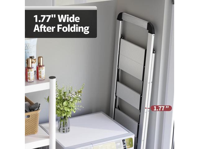 KINGRACK Aluminium 5 Step Ladder, Lightweight Step Stool with Non-Skid Pedals, Handrail, Foldable Step Ladder for Kitchen, Garage, Home, Space...