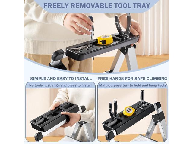 XinSunho 4 Step Ladder, Retractable Handgrip Folding Step Stool with Anti-Slip Wide Pedal, Aluminum Stool Ladders 4 Steps, 330lbs Safety Household...