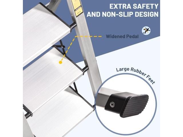 XinSunho 4 Step Ladder, Retractable Handgrip Folding Step Stool with Anti-Slip Wide Pedal, Aluminum Stool Ladders 4 Steps, 330lbs Safety Household...