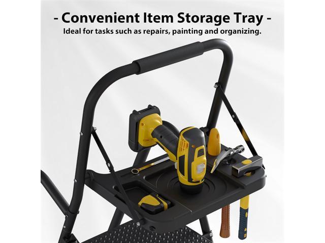 BONTEC 5-Step Ladder, Folding Step Stool with Tool Platform, Tool Bag, and Handrails, Wide Anti-Slip Pedals, Sturdy Steel Ladder with a Max Load...