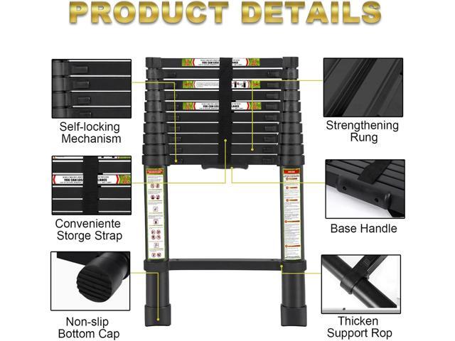 RIKADE Telescoping Ladder 8.5FT & Attic Ladder, Heavy Duty Aluminum with Non-Slip Feet, 330lb Capacity for RV, Attic, Roof & Multi-Surface Use