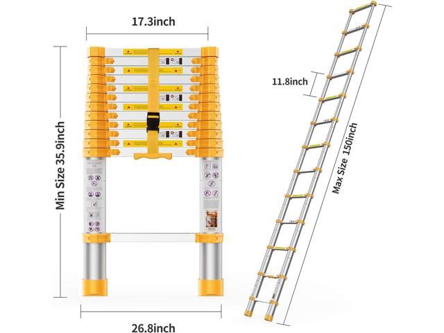 BOWEITI Telescoping Extension Ladder 12.5FT Heavy Duty Upgrade,Aluminum Telescopic Ladder with Upgrade Material/Accessories