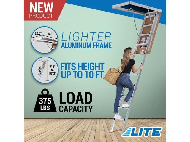 LITE 10-Foot Aluminium Attic Ladder 54' W x 22.5' H (Rough Opening), 375-Pound Load Capacity, Type IAA, AP2240MS