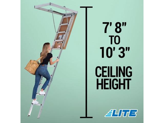 LITE 10-Foot Aluminium Attic Ladder 56' W x 22.5' H, 375-Pound Load Capacity, Type IAA, AP2240MS