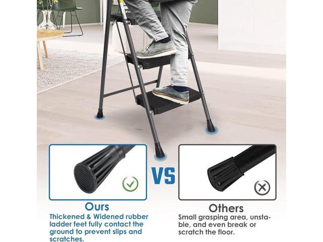 3 Step Ladder, GOLYTON Folding Step Stool with Anti-Slip Wide Pedal & Convenient Handgrip, 500lbs Capacity Steel Ladder for Household and Office, Grey