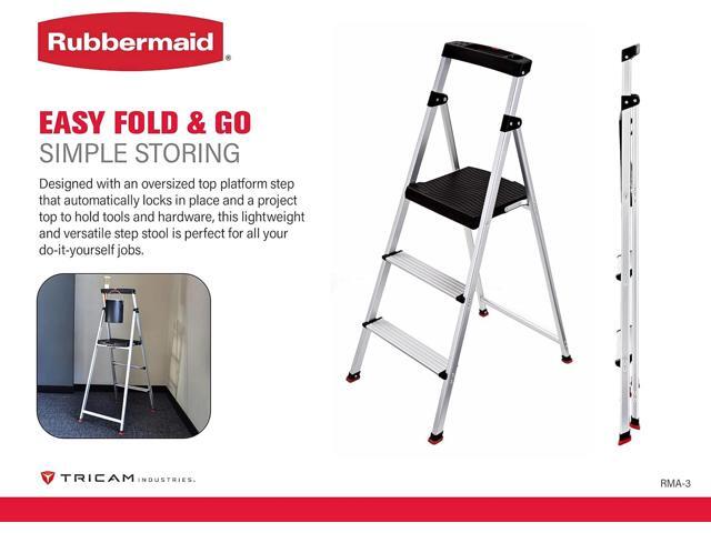 Rubbermaid 3-Step Ladder, Aluminum Lightweight Folding Step Stool with Project Top, 225 lb. Capacity, Silver, Tested to US Safety Standards, No...