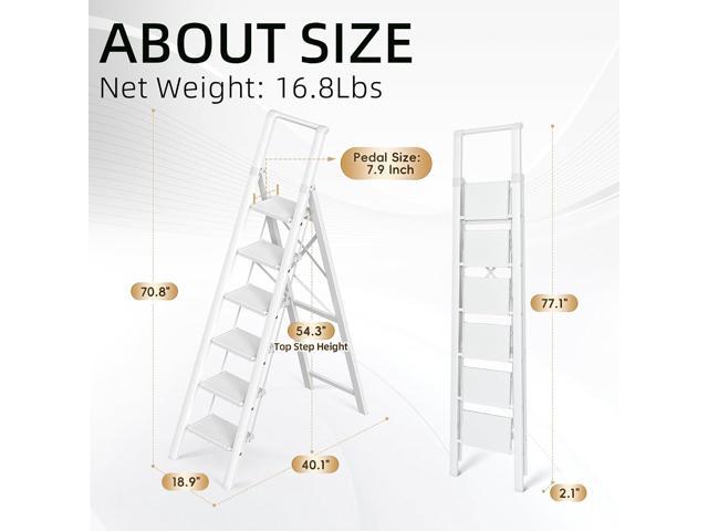 GameGem Step Ladder 6 Step Folding, Aluminum Ladders for High Ceilings, Tall Closet, Cabinet, 6 ft Lightweight Step Ladder with Anti-Slip Foot for...