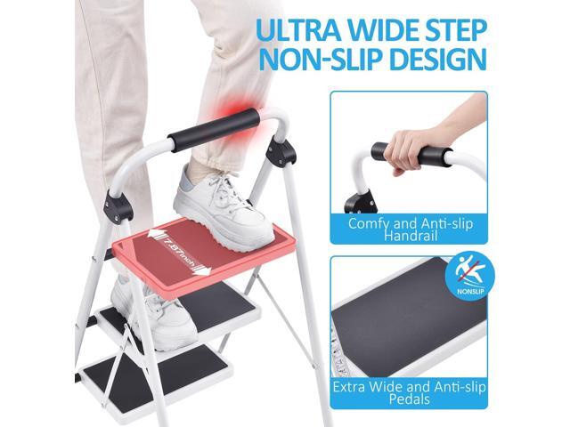 KINGRACK Step Ladder 4 Step Folding Step Stool for Adults with Handrails Heavy Duty Steel Sturdy Lightweight Collapsible Portable Step Ladder with...