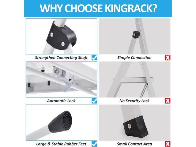 KINGRACK Step Ladder 4 Step Folding Step Stool for Adults with Handrails Heavy Duty Steel Sturdy Lightweight Collapsible Portable Step Ladder with...