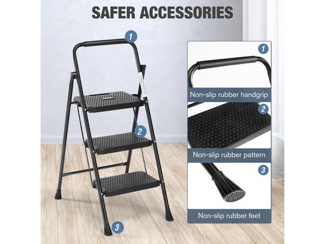 Sweetcrispy Folding 3 Step Ladder Stool - Lightweight, 800lbs Sturdy, with Anti-Slip Feet - Perfect for Home, Kitchen, and Office Use, Easy Storage...