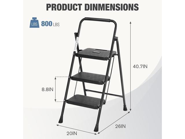 Sweetcrispy Folding 3 Step Ladder Stool - Lightweight, 800lbs Sturdy, with Anti-Slip Feet - Perfect for Home, Kitchen, and Office Use, Easy Storage...