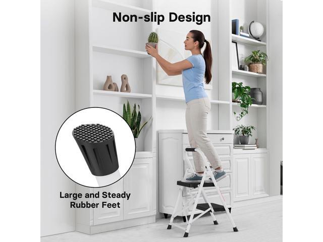 BONTEC 2-Step Ladder, Folding Step Stool, 600lbs Max Load Capacity, Sturdy Steel, Non-Slip Pedals, Lightweight, Portable Steel Ladder with...