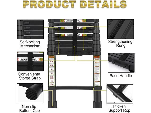RIKADE Telescoping Ladder 6.5FT & Attic Ladder, Heavy Duty Aluminum with Non-Slip Feet, 330lb Capacity for RV, Attic, Roof & Multi-Surface Use