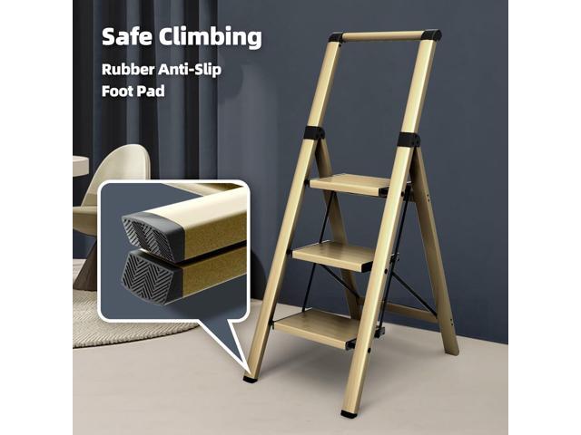 HillhutApex 3 Step Foldable Aluminum Step Ladder with Handgrip, Anti-Slip Pedal, 330 lbs Capacity, Lightweight & Portable for Home, Kitchen,...