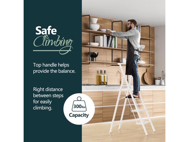 WOA WOA 4 Step Ladder, 4 Step Folding Ladder with Wide Anti-Slip Pedals, Lightweight Portable Kitchen Step Stool with Safety Handgrip, Capacity 300...