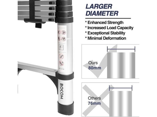 BOCOM 14.5 FT Aluminum Telescoping Ladder, Lightweight Multi-Purpose Collapsible Extension with 2 Triangle Stabilizers, Heavy Duty 330 lbs Max...