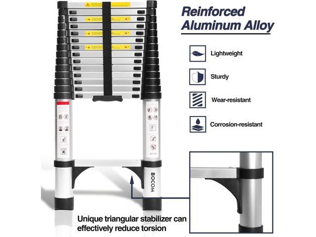BOCOM 14.5 FT Aluminum Telescoping Ladder, Lightweight Multi-Purpose Collapsible Extension with 2 Triangle Stabilizers, Heavy Duty 330 lbs Max...