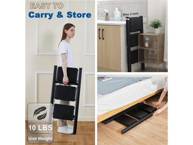 Double Elite Step Ladder 3 Step Folding, Sturdy 330 Lbs Small Step Stool for Adults, Safer Full Steel Multi-use Kitchen Ladder for Home, Closet...