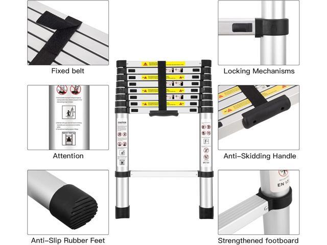 Telescoping Ladders, (8.5Ft/2.6M) EN131 Standards Aluminum Extension Ladder, Extension for RV, Attics, Families, Outdoor Work, with a Maximum...