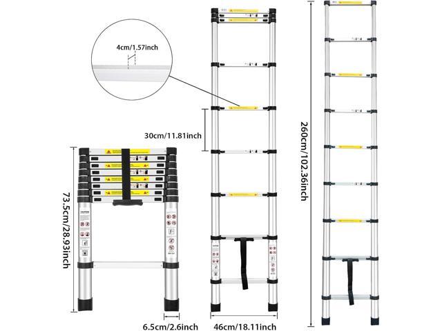 Telescoping Ladders, (8.5Ft/2.6M) EN131 Standards Aluminum Extension Ladder, Extension for RV, Attics, Families, Outdoor Work, with a Maximum...