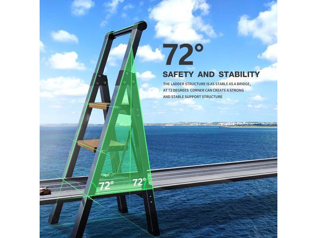3 Step Ladder, Folding Step Stool with Aluminum Wide Pedal& Convenient Handgrip, 330lbs Capacity Steel Ladder for Household and Office (Black &...
