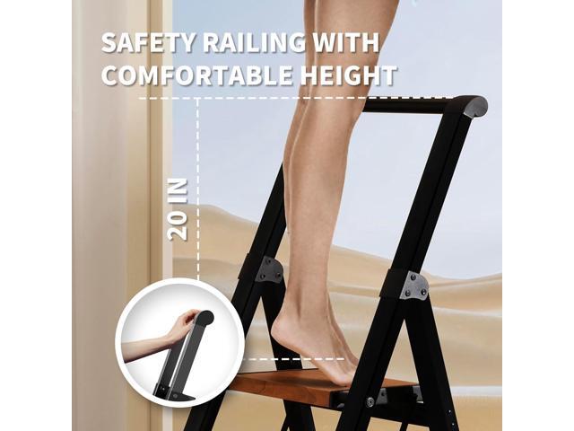 3 Step Ladder, Folding Step Stool with Aluminum Wide Pedal& Convenient Handgrip, 330lbs Capacity Steel Ladder for Household and Office (Black &...