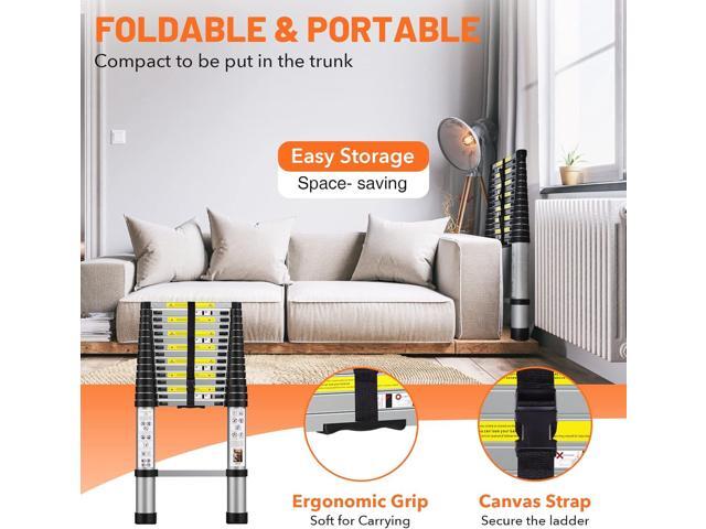 15.5FT Telescoping Ladder, Aluminum Extension Ladder w/Triangle Stabilizers, 330lbs Capacity Retractable Ladder, Expandable Telescopic Ladder for...