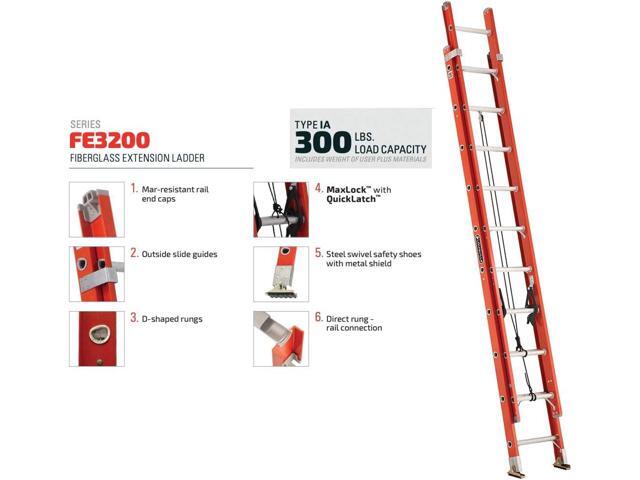 Louisville Ladder FE3216 Foot Extension Ladder, 16 ft, Orange