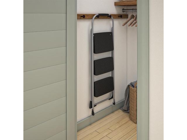 Cosco 11408PBL1E Three Step Big Step Folding Step Stool with Rubber Hand Grip, Grey