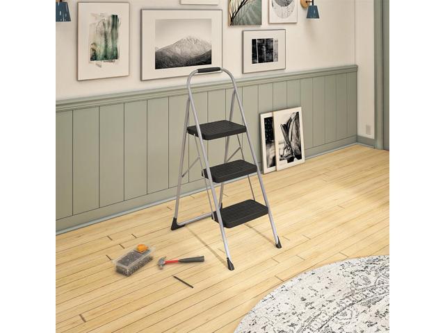 Cosco 11408PBL1E Three Step Big Step Folding Step Stool with Rubber Hand Grip, Grey