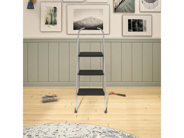 Cosco 11408PBL1E Three Step Big Step Folding Step Stool with Rubber Hand Grip, Grey