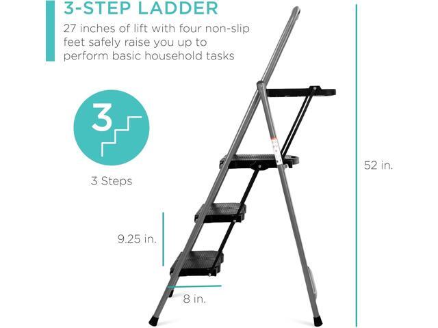Best Choice Products 3-Step Ladder, Portable Folding Anti-Slip Step Stool w/Utility Tray, Hand Grip, Rubber Feet Caps, 330lb Capacity