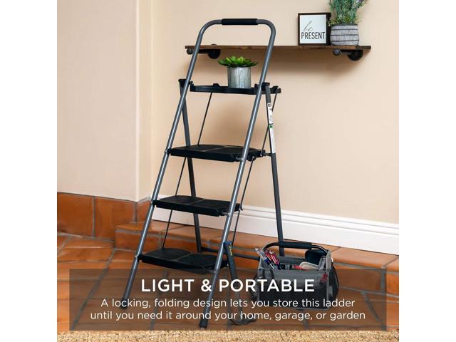 Best Choice Products 3-Step Ladder, Portable Folding Anti-Slip Step Stool w/Utility Tray, Hand Grip, Rubber Feet Caps, 330lb Capacity