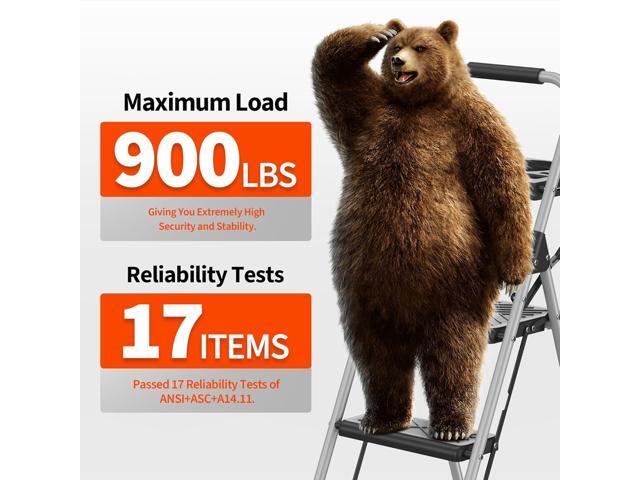 3 Step Ladder, Folding Step Stool with Tool Platform, Wide Anti-Slip Pedal and Anti-Slip Feet, Sturdiest Steel Construction, 900lbs Capacity Steel...