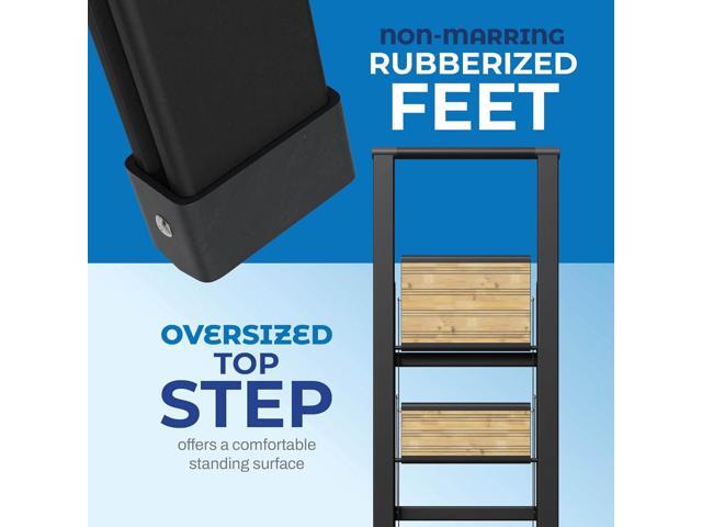 Step Ladder 3 step folding, decorative - Beautiful Bamboo & Black Aluminum, Ultra Slim Profile, Anti Slip Steps, Sturdy-Portable for Home, Office,...