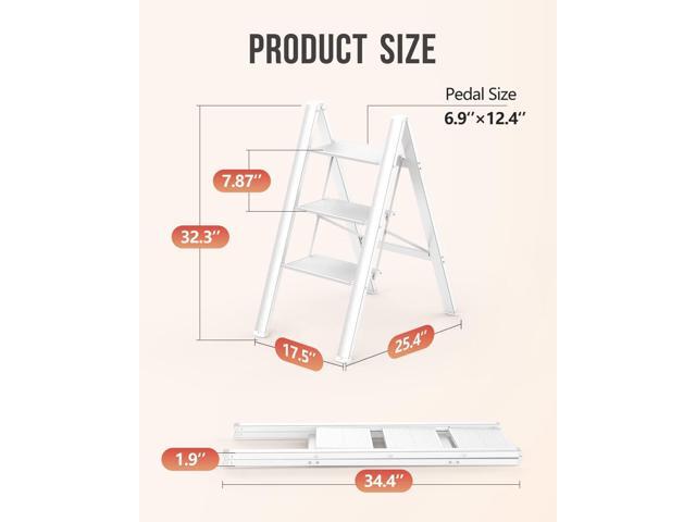 WOA WOA 3 Step Ladder, Foldable Step Stool, Aluminum Lightweight Ladder for Home Kitchen Closet, Anti-Slip Pedals, Ease of Folding, Portable,...