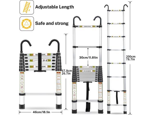 Telescopic Ladder, 6.5FT RIKADE Aluminum Telescoping Ladder with Non-Slip Feet and Stable Hook, Portable Extension Ladder for Household and Outdoor...
