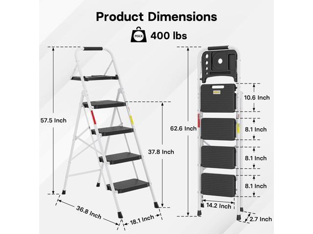 BONTEC 4-Step Ladder, Folding Step Stool with Tool Platform, Wide Anti-Slip Pedals, Max Load Capacity 400lbs Sturdy Steel Ladder, Lightweight...