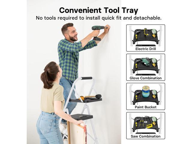 BONTEC 4-Step Ladder, Folding Step Stool with Tool Platform, Wide Anti-Slip Pedals, Max Load Capacity 400lbs Sturdy Steel Ladder, Lightweight...