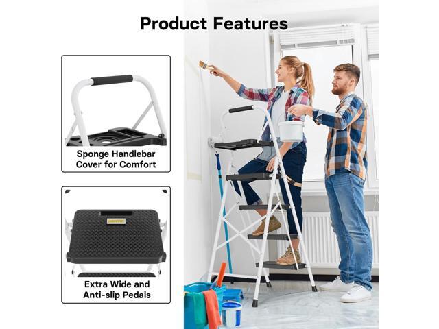 BONTEC 4-Step Ladder, Folding Step Stool with Tool Platform, Wide Anti-Slip Pedals, Max Load Capacity 400lbs Sturdy Steel Ladder, Lightweight...