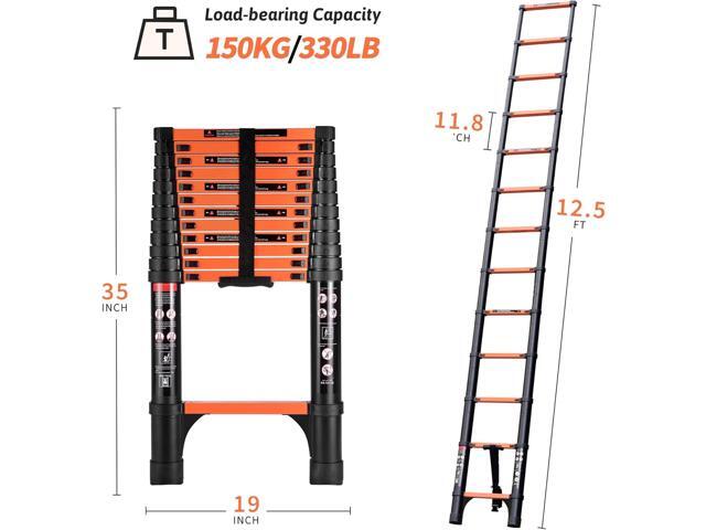 12.5FT Telescoping Ladder, Portable Extension Folding Ladder, Multi-Purpose Compact Ladder for Household or Outdoor Work, 330lbs Max Capacity