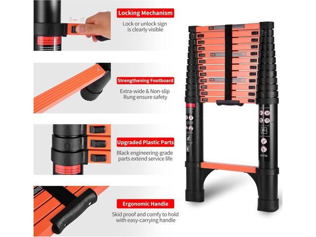 12.5FT Telescoping Ladder, Portable Extension Folding Ladder, Multi-Purpose Compact Ladder for Household or Outdoor Work, 330lbs Max Capacity