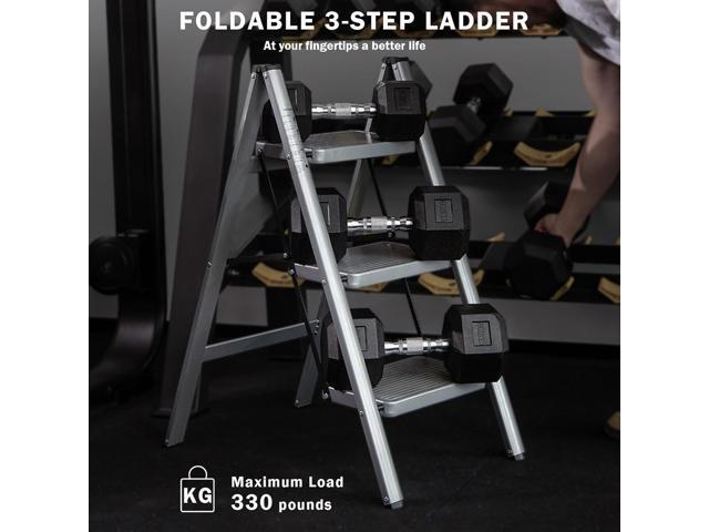 XinSunho 3 Step Ladder, Lightweight Folding Step Stool with Anti-Slip Wide Pedal, Portable Sturdy Steel Ladder 3 Steps, 331lbs Safety Kitchen &...